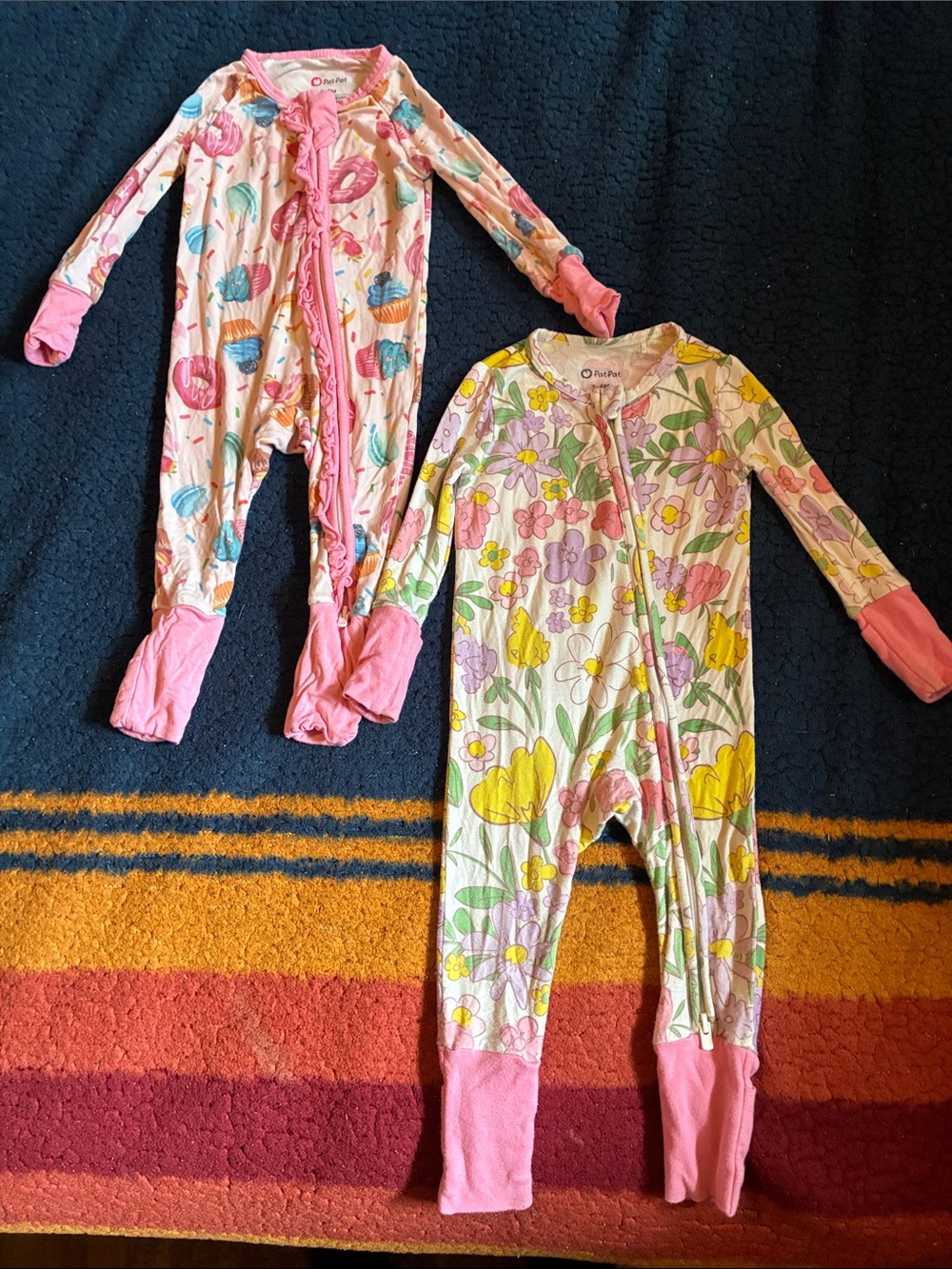 PatPat Pink Floral & Cupcake Footed Pajama bundle